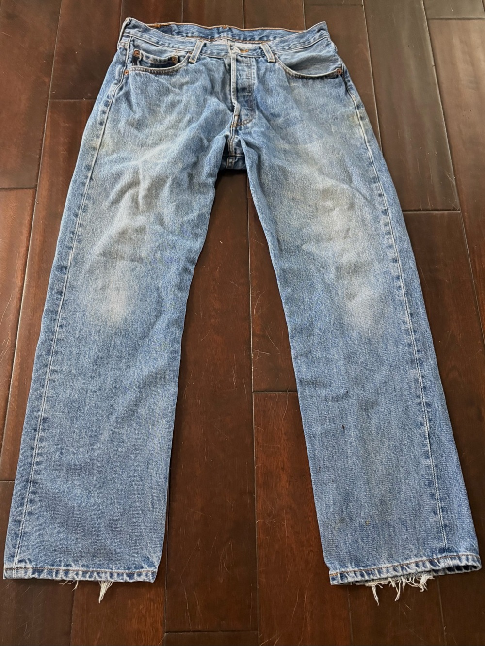 Levi's 501 Button-Fly Straight Leg Med/Light Wash Blue Jeans